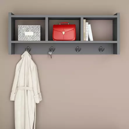 Moderni Anthrasiitti Seinäkoukku - 100% Melamiinipinnoitettu Lastulevy, 18mm, 75,6x35x22cm, Useita Hyllyjä, Lisäsäilytystilaa - Naulakot - 8683743026883 - 2