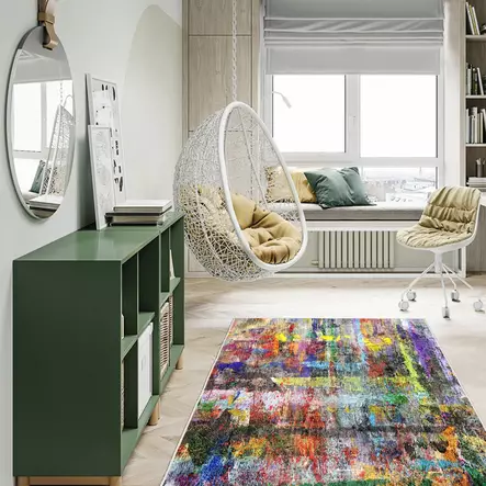 Monivärinen eteisen matto käytävämatto 100x300 cm - Antibakteerinen, Konepestävä, 3D Digitaalipainettu, Liukumaton, 100% Polyesteri - Suuret ja keskikokoiset matot - 8681875927733 - 1