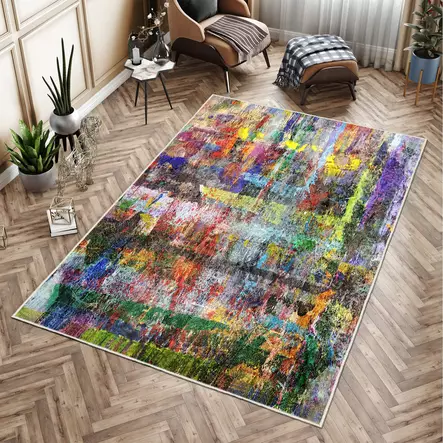 Monivärinen eteisen matto käytävämatto 100x300 cm - Antibakteerinen, Konepestävä, 3D Digitaalipainettu, Liukumaton, 100% Polyesteri - Suuret ja keskikokoiset matot - 8681875927733 - 2