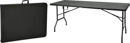 Pöytä 180x70x74 cm, musta, kokoontaitettava, metallijalat, kantokahva, automaattinen lukitus, retkeilyyn ja juhliin - Puutarhapöydät - 8721037330183 - 1