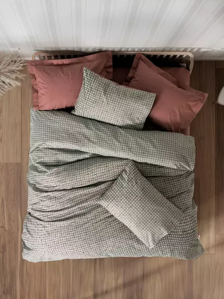 Ranforce parisängyn pussilakanasetti, tiilenpunainen, 200 x 220 cm, pehmeä, kestävä - Lakanat ja tyynyliinat - 8684283402823 - 1