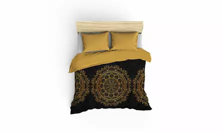 Satiini kaksinkertainen pussilakanasetti, musta kulta, 200 x 220 cm, pehmeä, kestävä - Lakanat ja tyynyliinat - 8682870695733 - 1