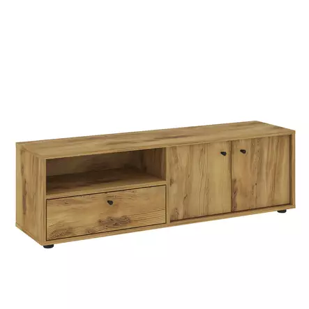 Tammi TV-taso - 100% Melamiinipinnoitettu Lastulevy, 136x42x35 cm, Useita Hyllyjä, Kiinnitettävä Seinäasennus - TV-tasot - 8684283338993 - 1