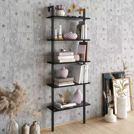 Teollinen Kirjahylly, Musta, 100% Melamiinipinnoitettu Lastulevy, 18 mm, Metallijalat, 60x174x22 cm, Useita Hyllyjä - Kirjahyllyt - 8681875920963 - 2