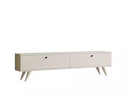 TV-taso, valkoinen, 100% melamiinipinnoitettu lastulevy, 18mm, 160x40x25cm, useita hyllyjä, lisäsäilytystilaa - TV-tasot - 8681875449563 - 1