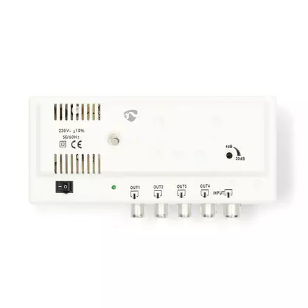 TV Vahvistin | Vahvistus: 20 dB | 47 - 694 MHz | Lähtöliitäntöjen määrä: 4 | Vahvistuksensäätö | Valkoinen - Nedis tuotteet - 5412810469123 - 30