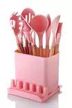 13-osainen Vaaleanpunainen Lusikkasetti - 100% Puiset Kahvat, Tyylikäs Keittiöväline, Ei Astianpesukoneeseen, BPA-vapaa - Aterimet ja ottimet - 8684282726463 - 3