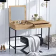 Moderni Meikkipöytä - 100% Melamiinipinnoitettu Lastulevy, 18 mm, Metallijalat, 100x45x75 cm, Tammi-Musta, Useita Hyllyjä - Meikkipöydät - 8682870655973 - 2