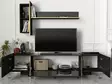 TV-taso Musta Kulta - 100% Melamiinipinnoitettu Lastulevy, 180x45x32,3 cm, Useita Hyllyjä, Kiinnitettävä Seinäkiinnitys - TV-tasot - 8681875669893 - 3