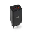 Seinälaturi | 65 W | GaN | PD3.0 18W / PD3.0 20W / PD3.0 27W / PD3.0 36W / PD3.0 45W / PD3.0 60W / PD3.0 65W / QC3.0 | 3.0 / 3.25 A A | Lähtöliitäntöjen määrä: 3 | USB-A / 2x USB-C | Automaattinen Jännitteen Valinta | Musta - Verkkolaturit - 5412810408443 - 1