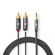 Stereoäänikaapeli | 3.5 mm uros | 2x RCA uros | Kullattu | 1.00 m | Pyöreä | Gun Metal Harmaa / Harmaa | Laatikko kannella ja ikkunalla - Audiokaapelit - 5412810318643 - 1