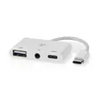 USB N Moniporttisovitin | 3-in-1 | USB 2.0 | USB-C Uros | USB-A Naaras / USB-C Naaras / 3.5 mm naaras | 480 Mbps | 0.10 m | Pyöreä | Niklattu | PVC | Valkoinen | Laatikko - Tietokone ja verkko - 5412810415953 - 1