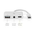 USB N Moniporttisovitin | 3-in-1 | USB 2.0 | USB-C Uros | USB-A Naaras / USB-C Naaras / 3.5 mm naaras | 480 Mbps | 0.10 m | Pyöreä | Niklattu | PVC | Valkoinen | Laatikko - Tietokone ja verkko - 5412810415953 - 50