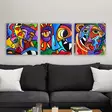 Kasvot - 3-osainen Monivärinen Koristeellinen Kangastaulu, 30x90 cm, Thomas C. Fedro, 100% Puukehys - Taulut ja kehykset - 8681875794373 - 2