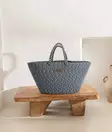 Koristeellinen Laukku - 100% Puuvillaa, Käsintehty, Laadukas, Tummansininen ja Kermanvärinen, Korkeus 30 cm - Säilytyslaatikot ja korit - 8683743770403 - 2