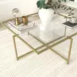 Moderni Glamour Sohvapöytä - Kulta - 100% Karkaistu Lasi - Metallijalat - 85x35x85 cm - Tahrankestävä - Yksi Paketti - Sohvapöydät - 8683342949613 - 9