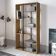 Moderni Kirjahylly, Pähkinä-Musta, 100% Melamiinipinnoitettu, Kulta Metalliosat, 18mm, 90x173,2x29,5cm, Kiinnitettävä Seinä - Kirjahyllyt - 8681875670783 - 2