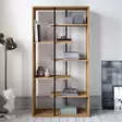 Moderni Kirjahylly, Pähkinä-Musta, 100% Melamiinipinnoitettu, Kulta Metalliosat, 18mm, 90x173,2x29,5cm, Kiinnitettävä Seinä - Kirjahyllyt - 8681875670783 - 3