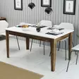 Moderni Ruokapöytä - 145x75x88 cm, Pähkinä Valkoinen, 100% Melamiinipinnoitettu, Suntalam Jalat, Säilytystila 42,9x9 cm - Ruokapöydät - 8683743327263 - 2