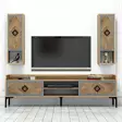 Moderni TV-taso, Pähkinä Sininen, 100% Melamiinipinnoitettu, 180x52x35 cm, Seinähyllyt 27,4x84x20 cm, 3 Pakettia - TV-tasot - 8681875444773 - 4