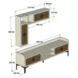 Moderni TV-taso, Pähkinä Sininen, 100% Melamiinipinnoitettu, 180x52x35 cm, Seinähyllyt 27,4x84x20 cm, 3 Pakettia - TV-tasot - 8681875444773 - 1