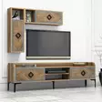 Moderni TV-taso, Pähkinä Sininen, 100% Melamiinipinnoitettu, 180x52x35 cm, Seinähyllyt 27,4x84x20 cm, 3 Pakettia - TV-tasot - 8681875444773 - 2