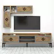 Moderni TV-taso, Pähkinä Sininen, 100% Melamiinipinnoitettu, 180x52x35 cm, Seinähyllyt 27,4x84x20 cm, 3 Pakettia - TV-tasot - 8681875444773 - 3