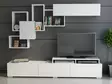 Moderni TV-taso, valkoinen, 100% melamiinipinnoitettu, 210x30x35 cm, seinäkiinnitys, useita hyllyjä, 2 pakettia - TV-tasot - 8681181980033 - 2