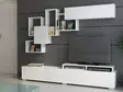 Moderni TV-taso, valkoinen, 100% melamiinipinnoitettu, 210x30x35 cm, seinäkiinnitys, useita hyllyjä, 2 pakettia - TV-tasot - 8681181980033 - 4