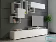 Moderni TV-taso, valkoinen, 100% melamiinipinnoitettu, 210x30x35 cm, seinäkiinnitys, useita hyllyjä, 2 pakettia - TV-tasot - 8681181980033 - 3