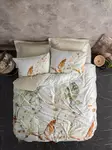 Satiini kaksinkertainen pussilakanasetti, beige valkoinen vihreä, 200 x 220 cm, pehmeä, kestävä, helppohoitoinen - Lakanat ja tyynyliinat - 8683742575153 - 2