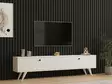 TV-taso, valkoinen, 100% melamiinipinnoitettu lastulevy, 18mm, 160x40x25cm, useita hyllyjä, lisäsäilytystilaa - TV-tasot - 8681875449563 - 2