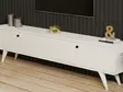 TV-taso, valkoinen, 100% melamiinipinnoitettu lastulevy, 18mm, 160x40x25cm, useita hyllyjä, lisäsäilytystilaa - TV-tasot - 8681875449563 - 5