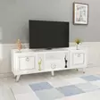 TV-taso, Valkoinen Kulta, 100% Melamiinipinnoitettu Lastulevy, 18mm, 150x55x35cm, Rautajalat, Yksi Paketti - TV-tasot - 8683743827503 - 2
