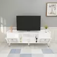 TV-taso, Valkoinen Kulta, 100% Melamiinipinnoitettu Lastulevy, 18mm, 150x55x35cm, Rautajalat, Yksi Paketti - TV-tasot - 8683743827503 - 4