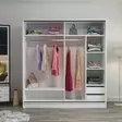 Valkoinen Vaatekaappi 180x190x52 cm - 100% Melamiinipinnoitettu Lastulevy, Useita Hyllyjä, 18 mm Paksuus - Vaatekaapit - 8683742562153 - 3