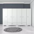 Valkoinen Vaatekaappi 243x181x47,6 cm - 100% Melamiinipinnoitettu E1 Laatu Lastulevy, Useita Hyllyjä, Kiinnitettävä Seinäkiinnitys - Vaatekaapit - 8683743764693 - 2
