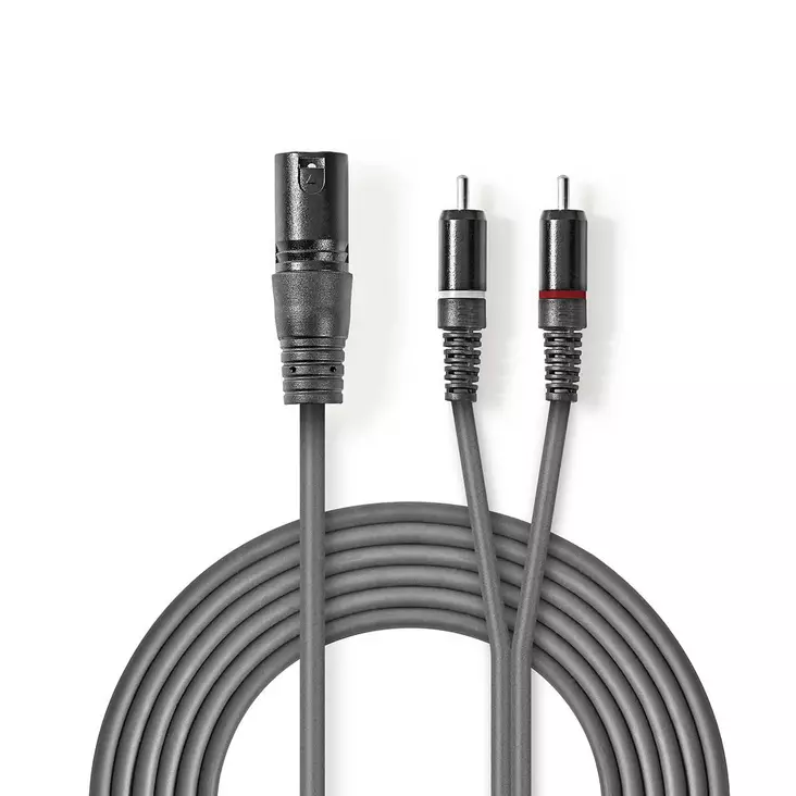 Balansoitu Audiojohto | XLR 3-Pin uros | 2x RCA uros | Niklattu | 1.50 m | Pyöreä | PVC | Tummanharmaa | Pahvikotelo - Audiokaapelit - 5412810295753 - 1