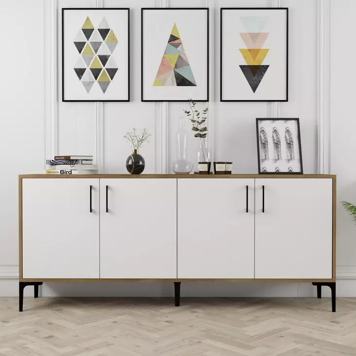 Teollinen Konsoli - Tyylikäs ja Toimiva Säilytysratkaisu, Pähkinä Valkoinen, 180x78x35 cm, Metalli, Kiinnitettävä Seinä - Lipastot ja senkit - 8683342460903 - 1