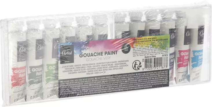 Guassimaalit 12x10 ml - Askartelumateriaalit ja tarvikkeet - 8720573211673 - 1