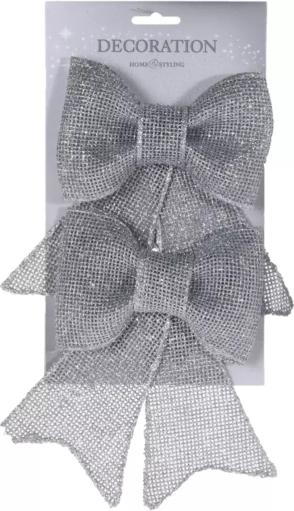 Koriste rusetti 12 cm hopea 2 kpl - Joulukoristeet ja -tekstiilit - 8719202715613 - 1