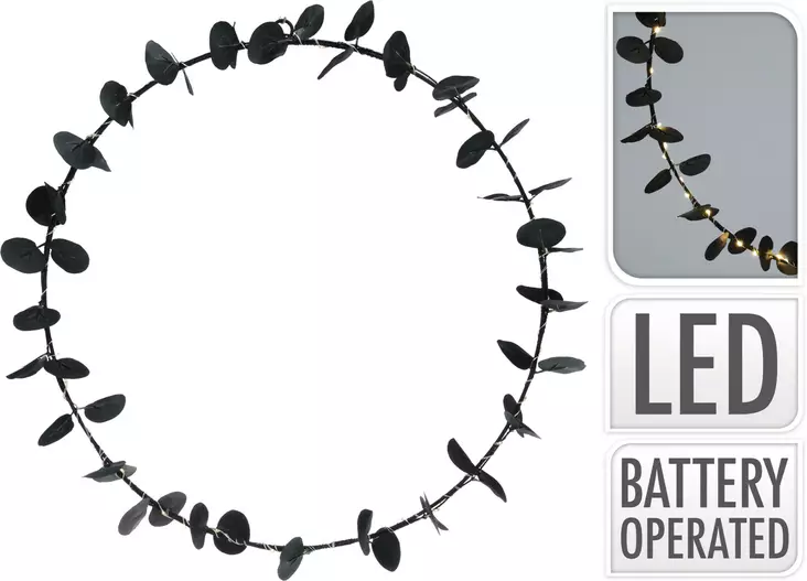 Kranssi 40cm led eucalyptus musta - Koristevalot - 8720573327213 - 1