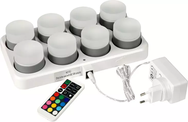 Led valaisnsarja 8kpl lataustelineess=C3=A4 ja kaukos=C3=A4=C3=A4din - Led-kynttilät ja lyhdyt - 7321031864953 - 1