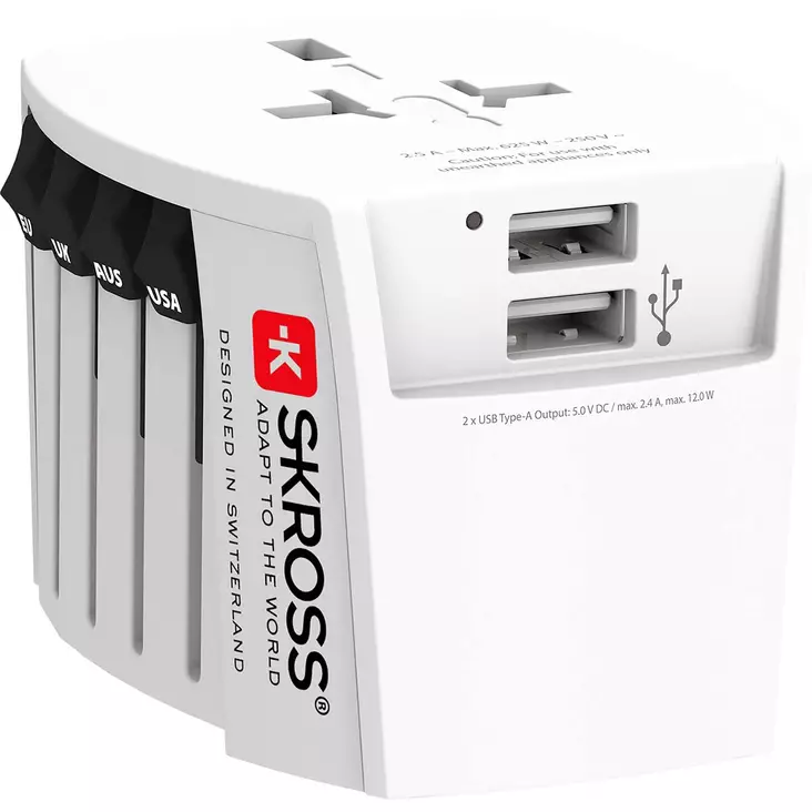 MUV USB (2xA) Kompakti 2-napainen maailmanmatkasovitin kahdella integroidulla USB-portilla - - 19-19-7640166323693 - 10