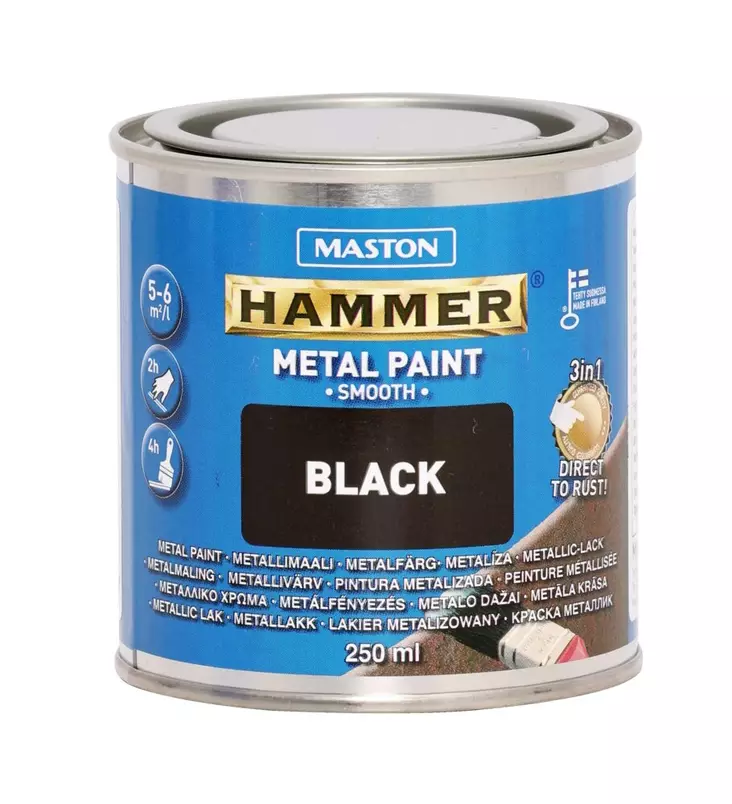 Metallimaali Maston Hammer sile=C3=A4 musta 250ml - Metalli- ja kalustemaalit - 6412498860013 - 1