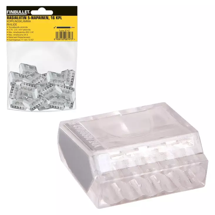 Rasialiitin 5-napainen 16 kpl - Jakorasiat ja liittimet - 6438152087473 - 1