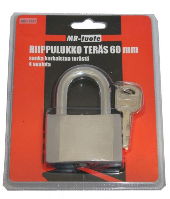 Riippulukko ter=C3=A4s 60 mm 4 avainta - Lukot ja avainkaapit - 6430032151113 - 1