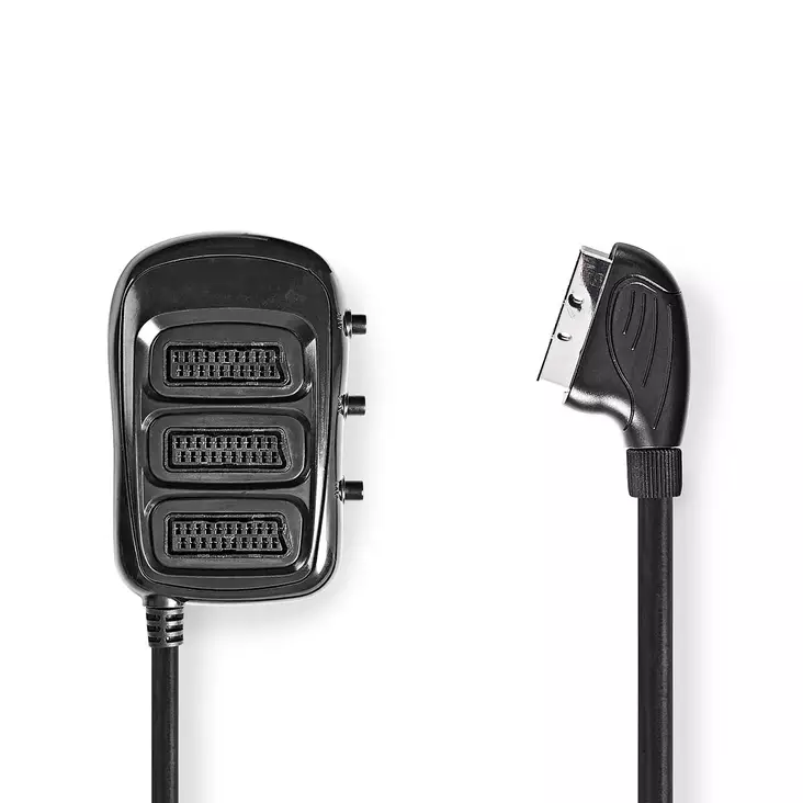 SCART Kytkentärasia | SCART Uros | 3x SCART Naaras | Niklattu | Maksimi kuvantarkkuus: 800x480 | 0.50 m | Pyöreä | PVC | Musta | Laatikko - Nedis tuotteet - 5412810450213 - 10