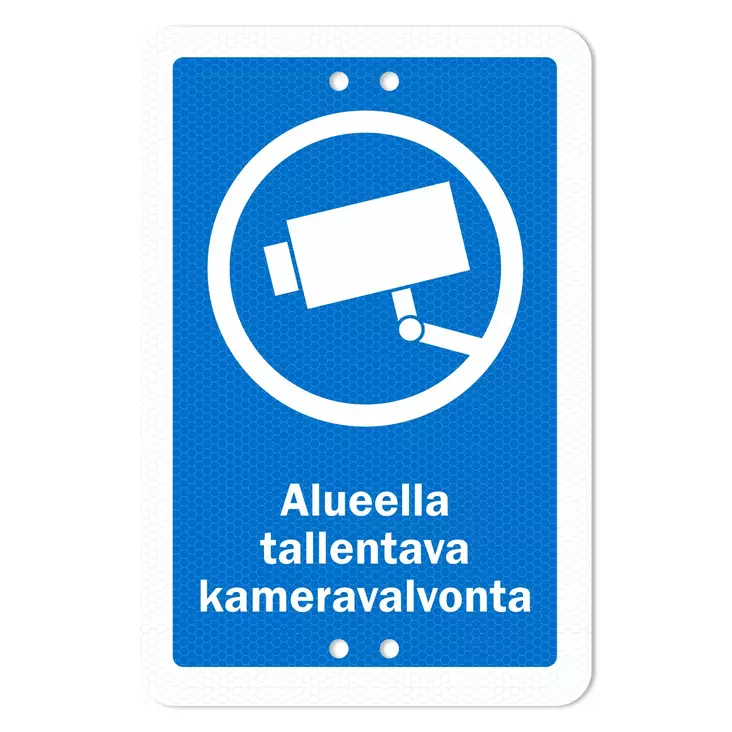 Sekure 2mm 20x30cm alumiinikyltti "Alueella tallentava kameravalvonta" sininen - Opaste- ja varoituskyltit - 6438014353623 - 1