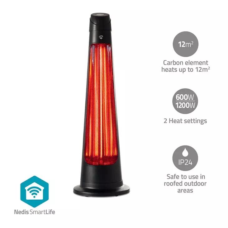 SmartLife Patio lämmitin | Wi-Fi | 1200 W | 2 Lämpöasetusta | Oskillaatio | Kaatumissuoja | IP24 | Musta - Nedis tuotteet - 5412810447343 - 1